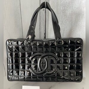 Chanel Chocolate Bar Bowler Bag in Black Patent Leather